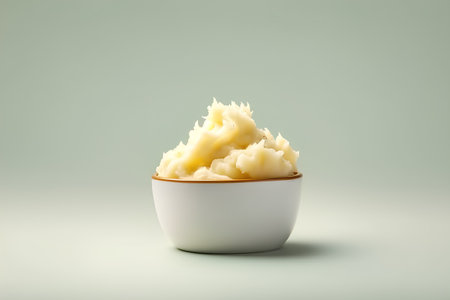 Mashed potatoes in a bowl on a gray background. 3d renderingの素材