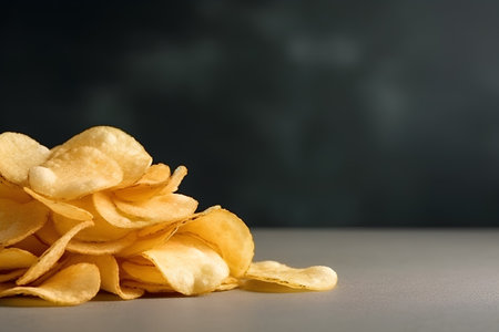 Potato chips on a black background with copy space for your textの素材