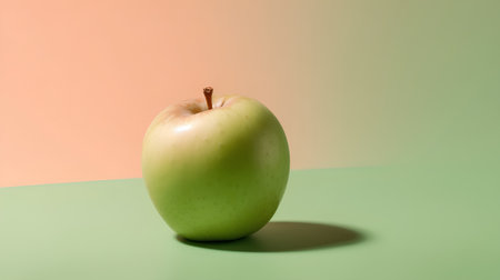 Green apple on a colored background. The concept of healthy eating.の素材