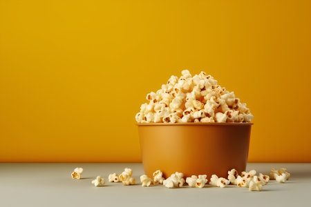 Popcorn in a bowl on a yellow background. 3d renderingの素材