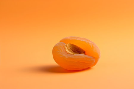 Apricot isolated on orange background with copy space for text.の素材