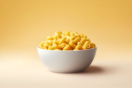 Pasta in a bowl on a yellow background. 3d renderingの素材