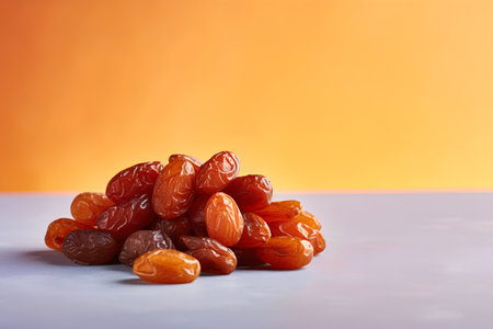 Dried apricots and raisins on a blue backgroundの素材