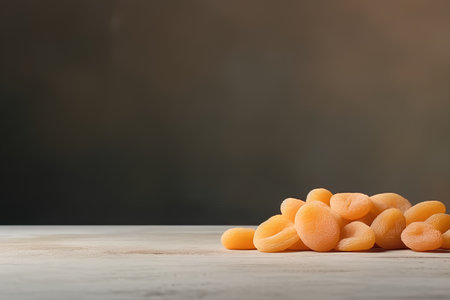 Dried apricots on a wooden table. Copy space.の素材