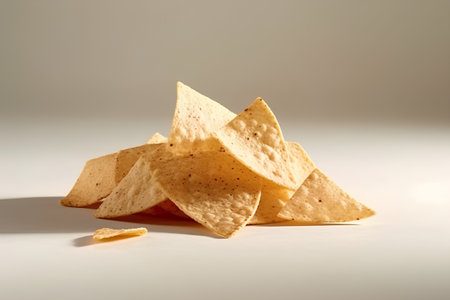 tortilla chips isolated on white background, closeup of photoの素材