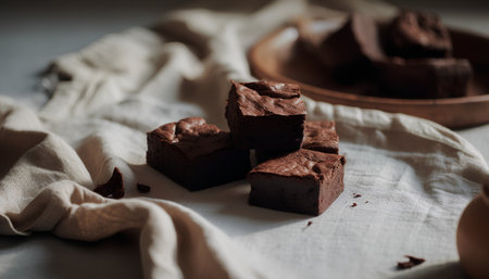 Homemade chocolate truffles on a wooden plate. Selective focus.の素材