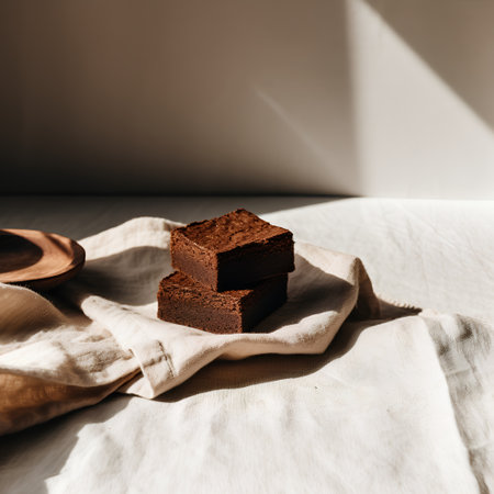 Chocolate brownies on a linen napkin. Toned.の素材