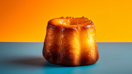 Cake with sugar glaze on a blue and orange background.の素材