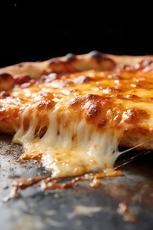 Pizza with mozzarella cheese on black background, close upの素材