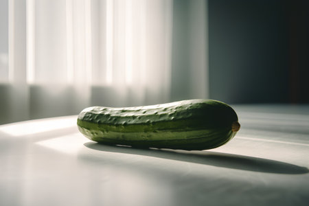Cucumber on a white table in the light of the windowの素材