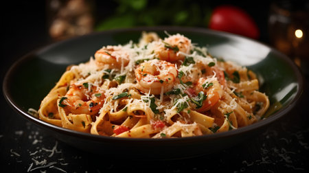 Pasta with shrimps, parmesan and tomato sauceの素材