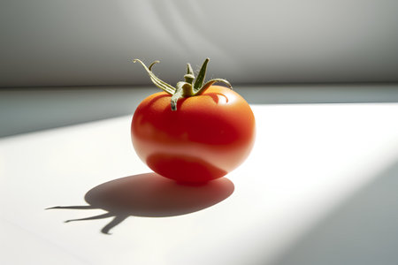 Tomato on white background with shadow and sunlight. 3D illustration.の素材