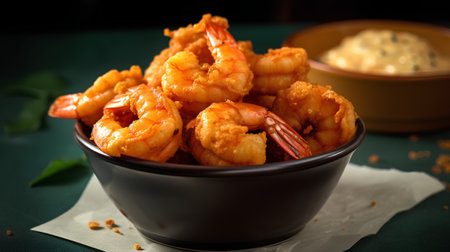 fried shrimps in a bowl on a dark background. Selective focus.の素材