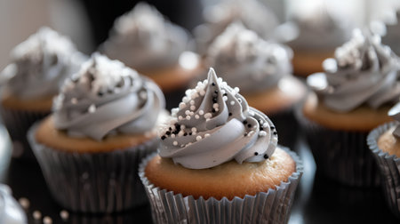Cupcakes with white buttercream frosting on a black backgroundの素材