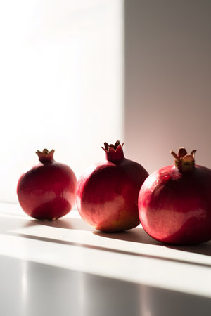 Ripe pomegranates on a white background. Healthy food.の素材