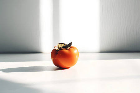 Persimmon fruit on a white background with shadows from the windowの素材