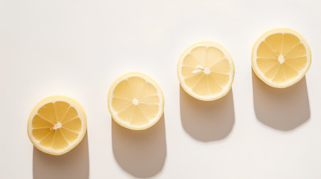 Slices of lemon on white background. Flat lay, top viewの素材