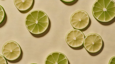 Creative layout made of lime slices. Flat lay, top view minimal summer concept.の素材
