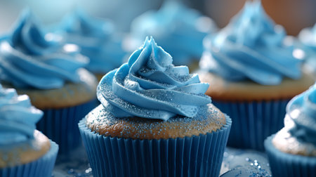 Delicious cupcakes with butter cream on blurred background, closeupの素材