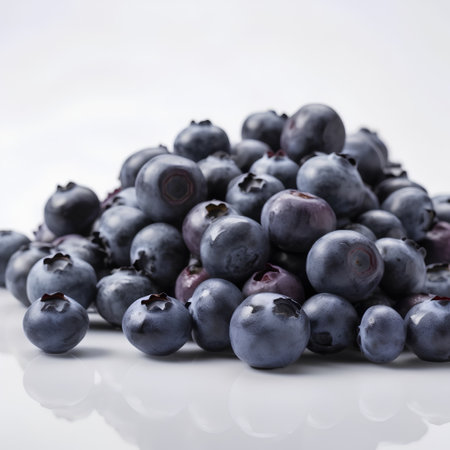Blueberries on a white background, close-up, selective focusの素材