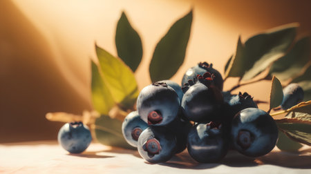 Blueberries on a wooden table. Shallow depth of field.の素材