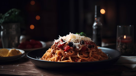 Spaghetti bolognese with tomato sauce and parmesanの素材