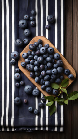 Fresh blueberries on wooden background. Top view. Flat lay.の素材