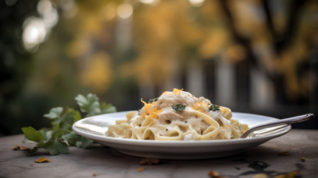 Tagliatelle pasta with cream sauce and parmesan cheeseの素材