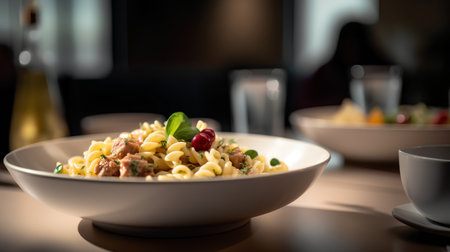 Tasty appetizing classic Italian pasta with a delicious sauce. Toned.の素材