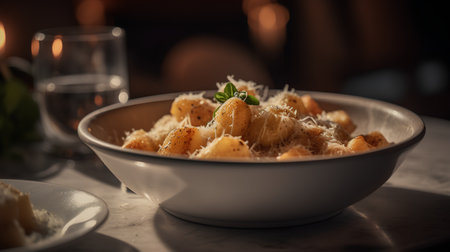 Potato gnocchi with grated parmesan, selective focusの素材