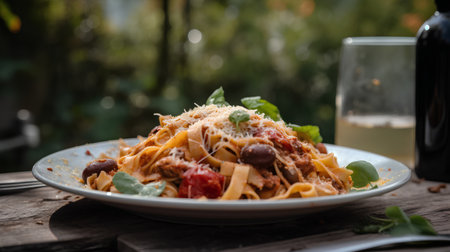 Spaghetti Bolognese with tomato sauce and parmesan cheeseの素材