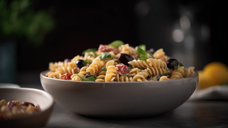 Fusilli pasta with black olives and parmesan cheeseの素材
