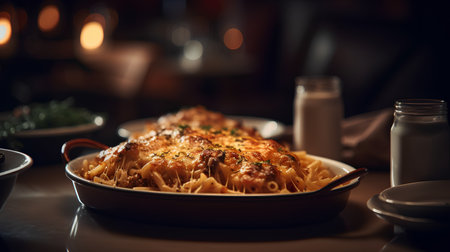 Spaghetti bolognese with chicken and cheese in a restaurantの素材