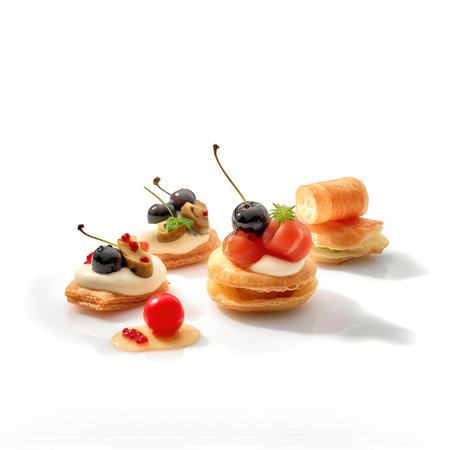Canape with cream cheese and berries isolated on a white background.の素材