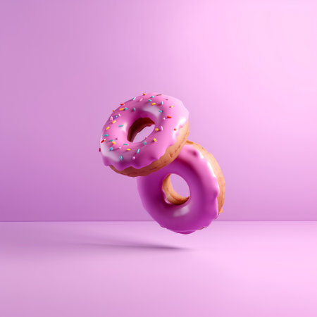 Pink donut with sprinkles on a pink background. 3d renderingの素材