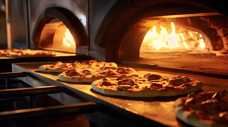 Pizza in the oven. Pizza in a restaurant. Restaurant.の素材