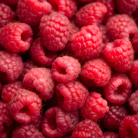 background of fresh ripe raspberries, macro shot, selective focusの素材