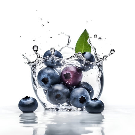 Blueberries in water splash isolated on white background with clipping path.の素材