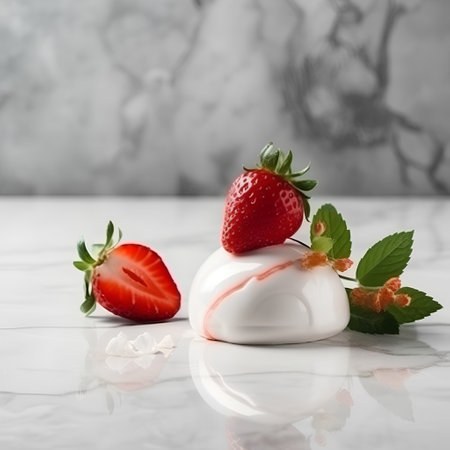 Strawberry with whipped creamle background. Selective focusの素材