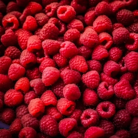 Background of fresh raspberries. Close-up. Selective focus.の素材