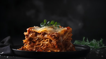 Bolognese sauce with parmesan cheese on black plateの素材