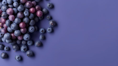 Blueberries on a purple background. Top view. Flat lay.の素材