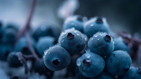 Blueberries in the snow. Shallow depth of field. Toned.の素材
