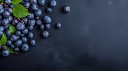 Blueberries on blackboard background with copy space. Top view.の素材