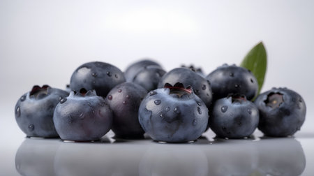 Blueberries on a white background. Shallow depth of field.の素材