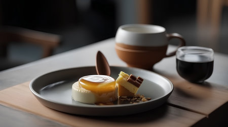 Panna cotta with chocolate, selective focus, shallow DOFの素材