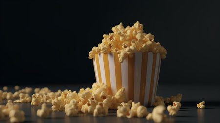 Popcorn in paper box on black background. 3d rendering.の素材