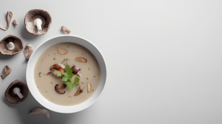 Mushroom soup with champignons and parsley on white backgroundの素材