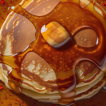 Sweet pancakes with honey on a white background. 3d illustration.の素材