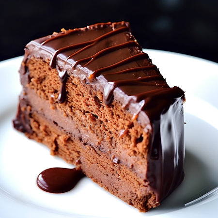 Chocolate cake on a white plate. Shallow dof.の素材